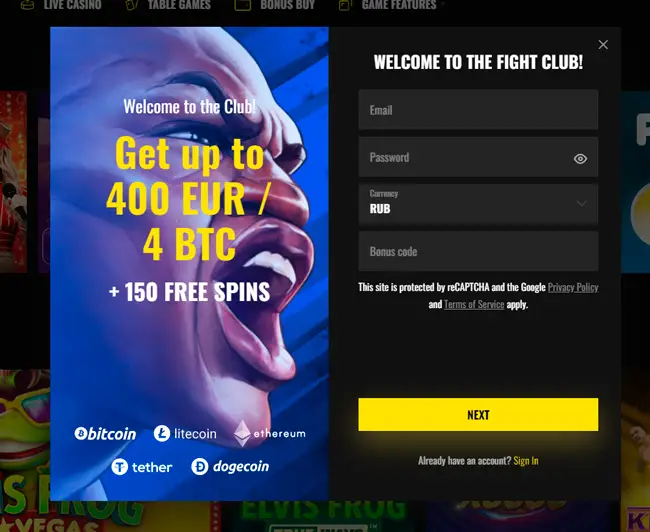 Fight Club casino registration